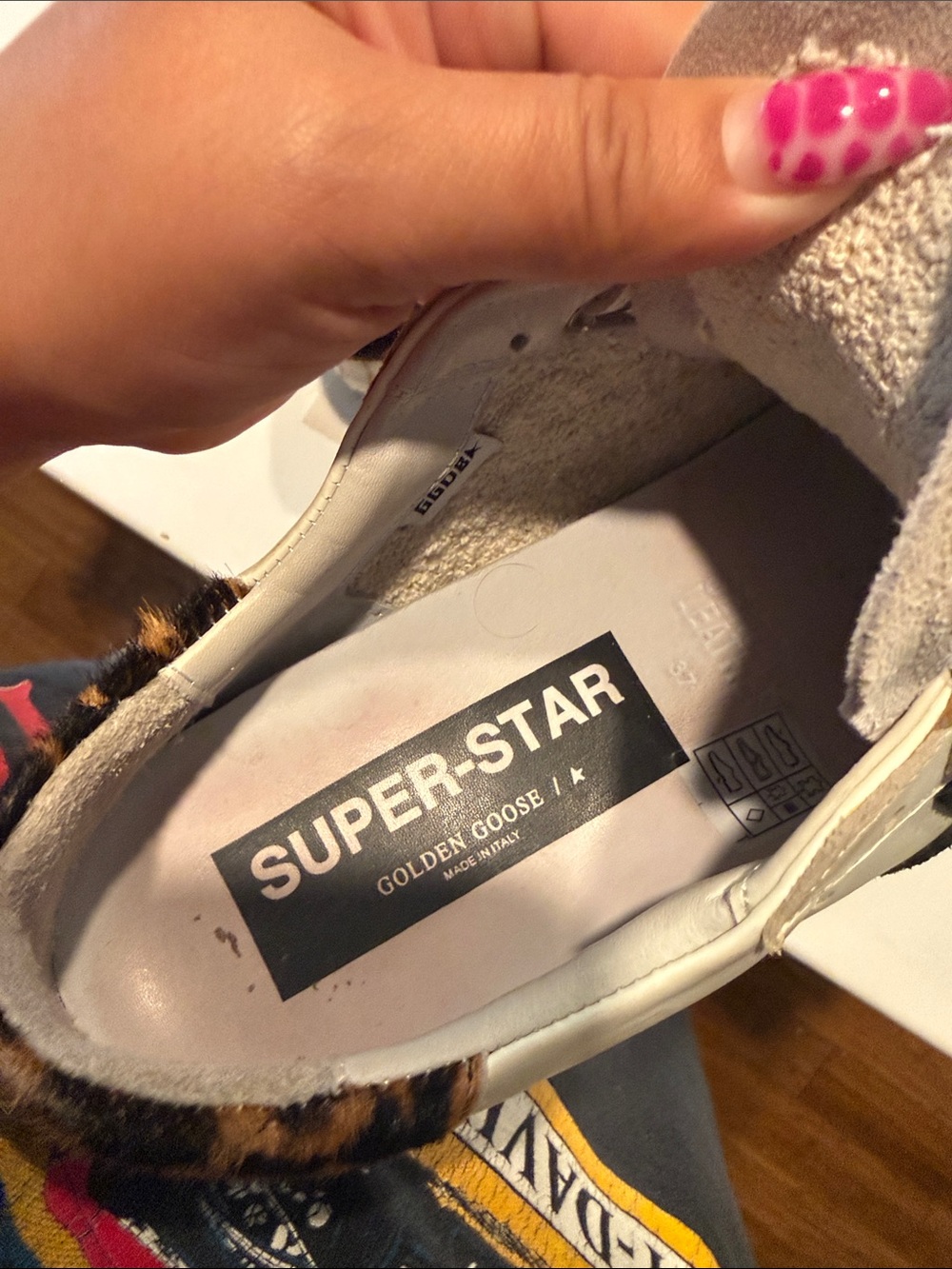 Golden Goose White Leather & Gray Suede Velcro Sneakers with Leopard Heel - Picture 6 of 6